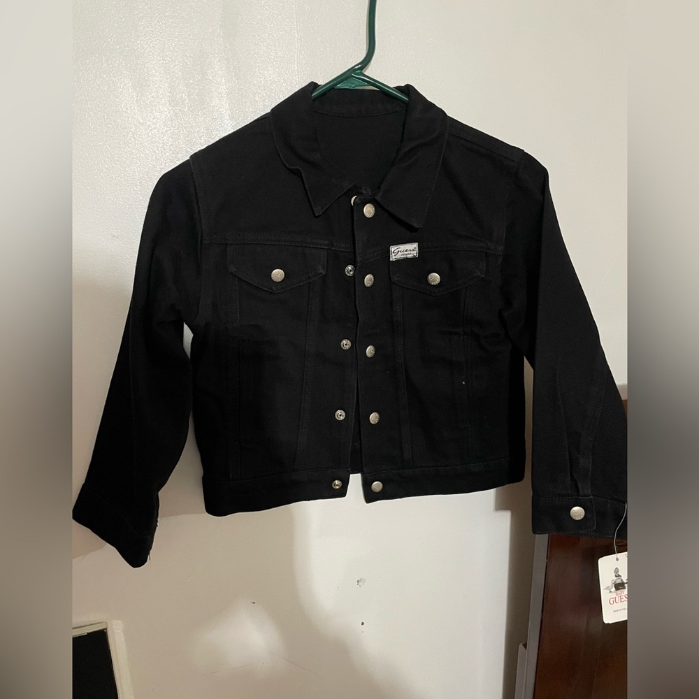 Guess boys Black Denim Jacket with Silver Buttons size 8 NWT
